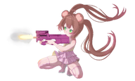 artist:funkydealer gun shooting squatting transparent_background twintails // 5000x3000 // 2.8MB