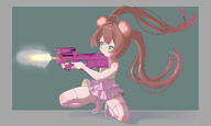 artist:funkydealer gun shooting squatting twintails // 5000x3000 // 2.8MB
