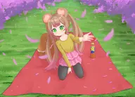 artist:funkydealer cherry_blossom flat_chest flower flower_viewing picnic picnic_basket picnic_blanket reaching reaching_towards_viewer // 1200x863 // 1007KB